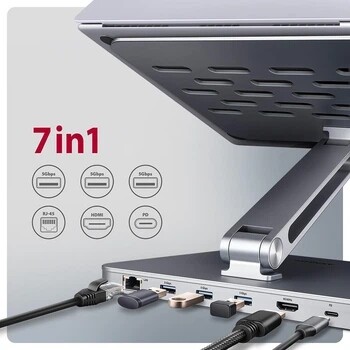 Подставка для ноутбука AXAGON HMC-STND USB-C 7in1 Silver (HMC-STND)