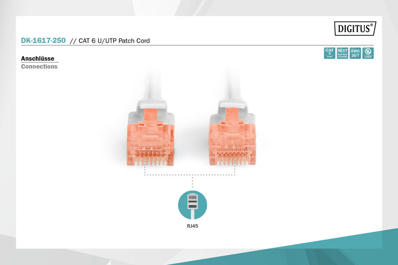 Патч-корд Digitus Cat.6 UTP, 25м, AWG 26/7, Cu, LSZH, сірий (DK-1617-250)
