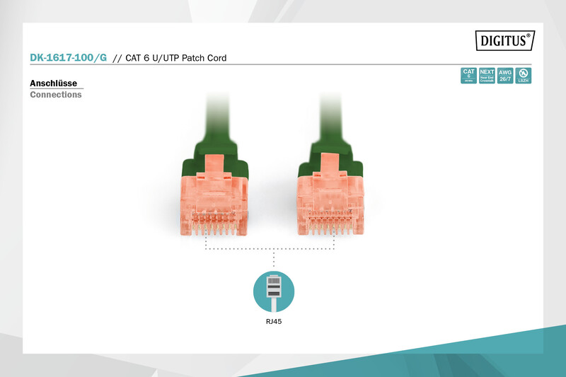 Патч-корд Digitus Cat.6 UTP, 10 м, AWG 26/7, Cu, LSZH, зелений (DK-1617-100/G)