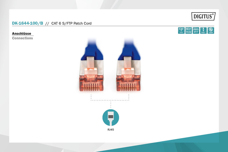 Патч-корд Digitus Cat.6 S/FTP, 10м, AWG 27/7, Cu, LSZH, синій (DK-1644-100/B)