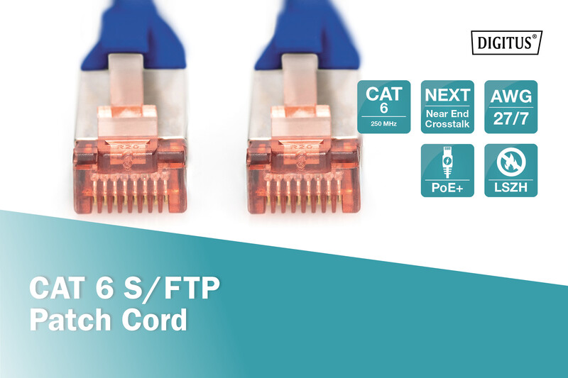Патч-корд Digitus Cat.6 S/FTP, 10м, AWG 27/7, Cu, LSZH, синій (DK-1644-100/B)
