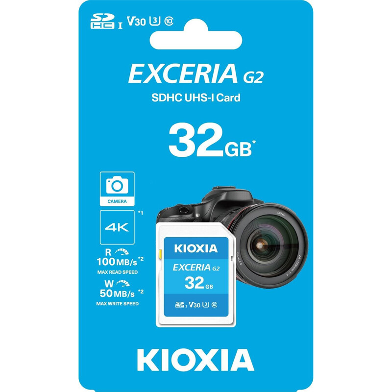 Карта памяти SDHC 32GB UHS-I/U3 Class 10 Kioxia Exceria G2 R100/W50MB/s (LNEX2L032GG4)