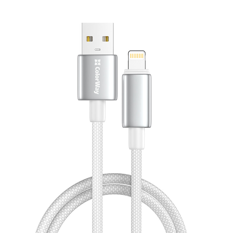 Кабель ColorWay USB - Lightning (M/M), zinc alloy braided, 3А, 1 м, White (CW-CBUL098-WT)