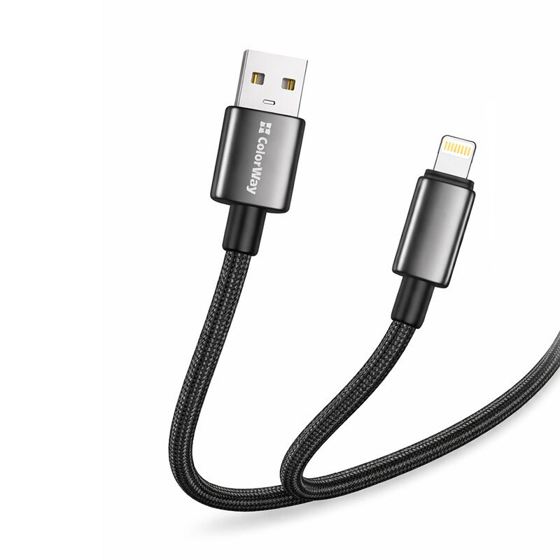 Кабель ColorWay USB - Lightning (M/M), zinc alloy braided, 3А, 1 м, Black (CW-CBUL098-BK)