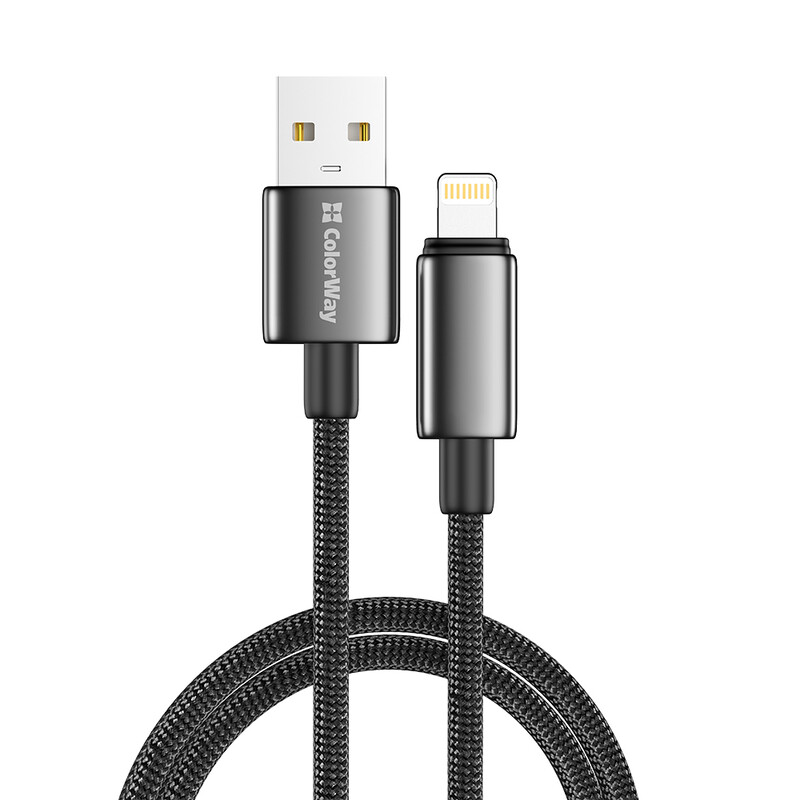 Кабель ColorWay USB - Lightning (M/M), zinc alloy braided, 3А, 1 м, Black (CW-CBUL098-BK)