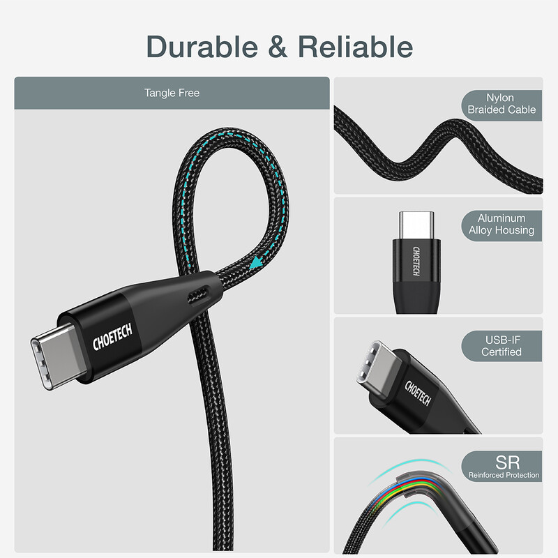 Кабель Choetech USB Type-C - USB Type-C (M/M) 100W, 1 м Black (XCC-1008)