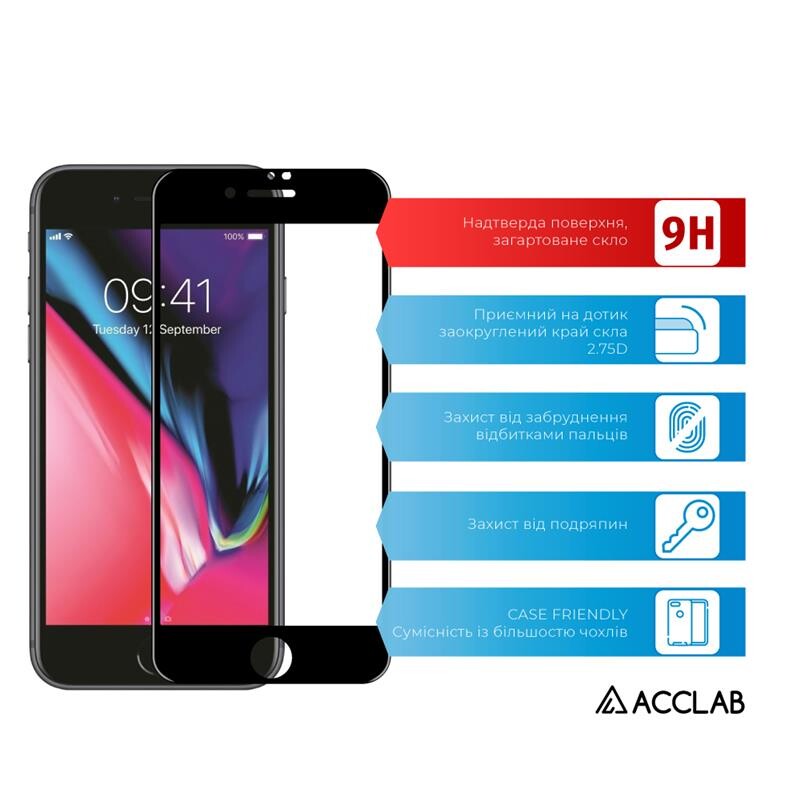 Захисне скло ACCLAB Full Glue для Apple iPhone SE 2020/8/7 Black (1283126508172)