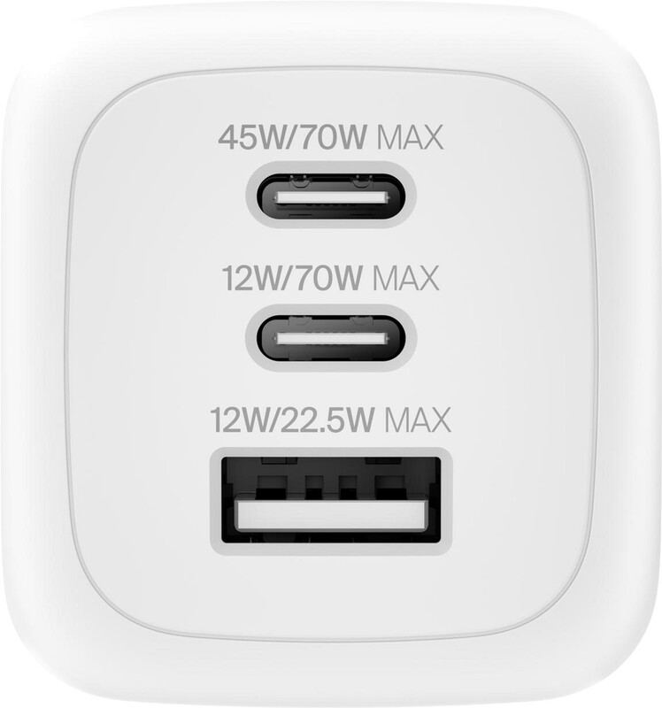 Сетевое зарядное устройствоBelkin BoostCharge Pro 3-Port GaN Wall Charger 70W White (WCH018HQWH)