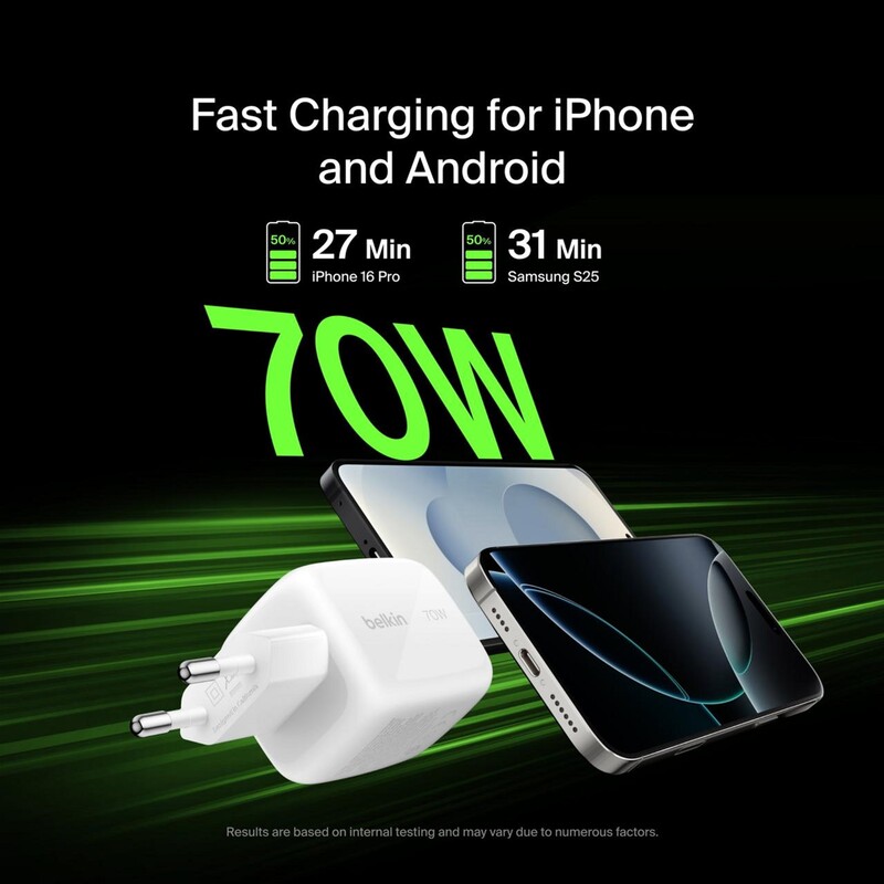 Сетевое зарядное устройствоBelkin BoostCharge Pro 3-Port GaN Wall Charger 70W White (WCH018HQWH)