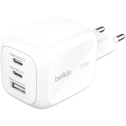 Сетевое зарядное устройство Belkin BoostCharge Pro 3-Port GaN Wall Charger 70W White (WCH018HQWH)