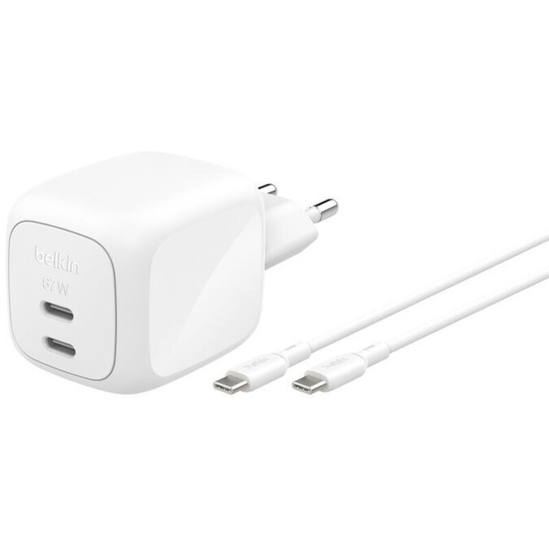 Сетевое зарядное устройство Belkin BoostCharge Pro New Dual USB-C GaN Wall Charger 67W + USB-C 1м White (WCH020KQ2MWH-B6)