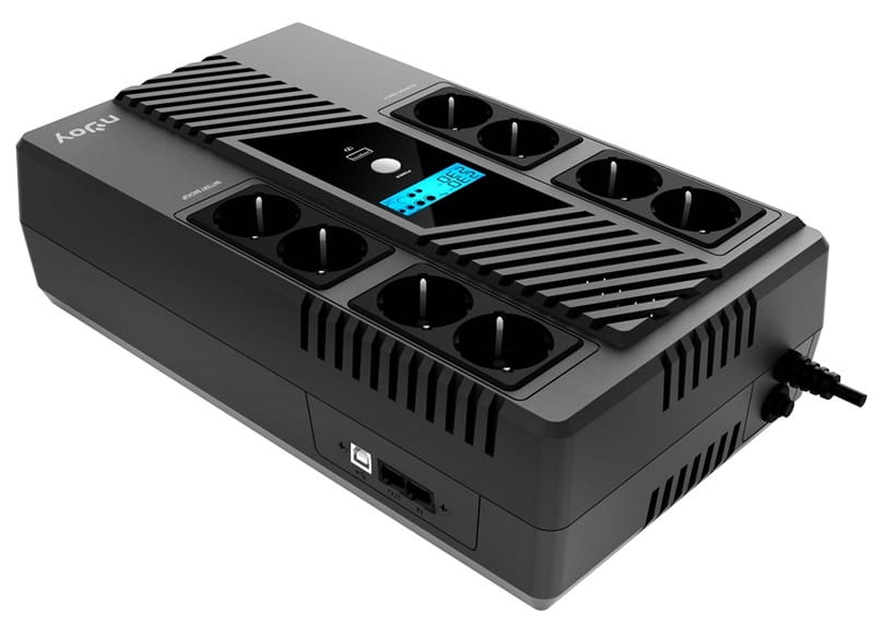 ИБП NJOY Token 800 (UPCSBLS680TTOAZ01B), Lin.int., 8 x Schuko, USB, LCD, пластик
