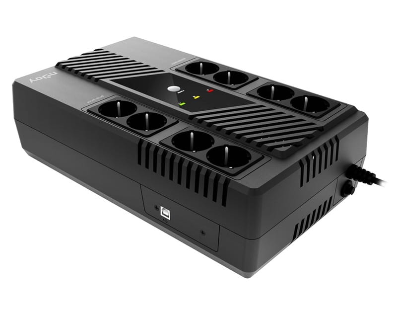 ИБП NJOY Token 600 (UPCSBLS660TTOAZ01B), Lin.int., 8 x Schuko, USB, пластик