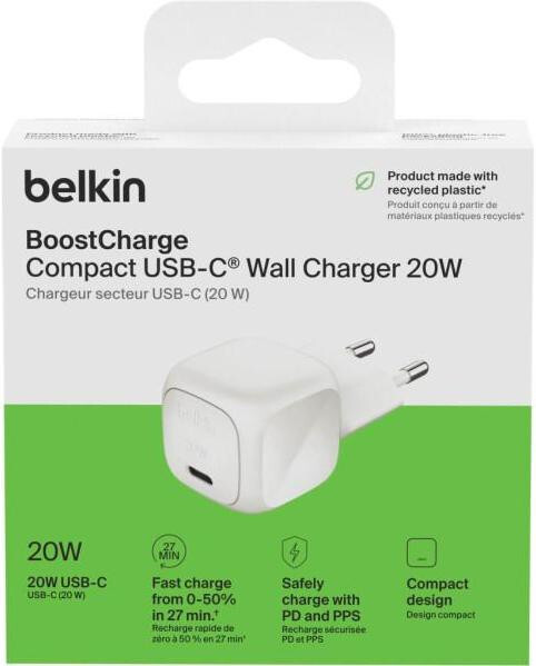 Сетевое зарядное устройство Belkin BoostCharge Compact USB-C Wall Charger 20W White (WCA009KQWH)