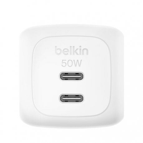 Сетевое зарядное устройство Belkin BoostCharge Pro Dual USB-C GaN Wall Charger 50W + USB-C 1м White (WCH019KQ1MWH-B6)