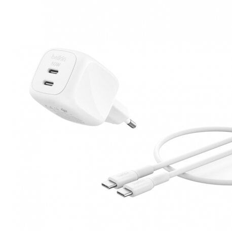 Сетевое зарядное устройство Belkin BoostCharge Pro Dual USB-C GaN Wall Charger 50W + USB-C 1м White (WCH019KQ1MWH-B6)