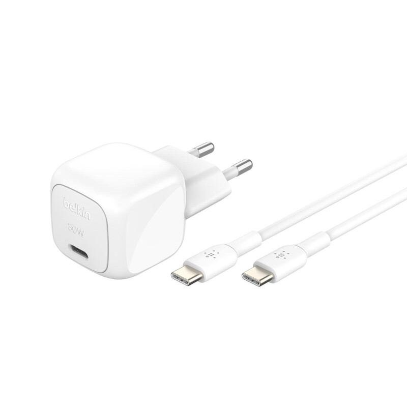 Сетевое зарядное устройство Belkin BoostCharge Compact USB-C Wall Charger 30W + USB-C 1м White (WCA008KQ1MWH-B6)