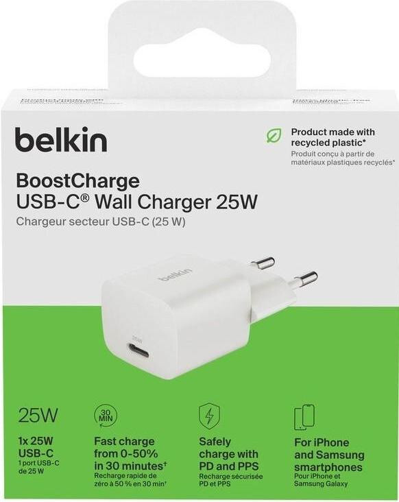 Сетевое зарядное устройство Belkin BoostCharge USB-C Wall Charger 25W White (WCA012KQWH)