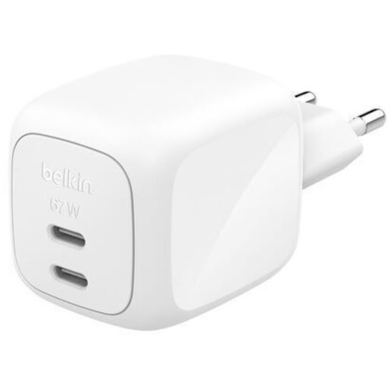 Сетевое зарядное устройство Belkin BoostCharge Pro New Dual USB-C GaN Wall Charger 67W White (WCH020KQWH)
