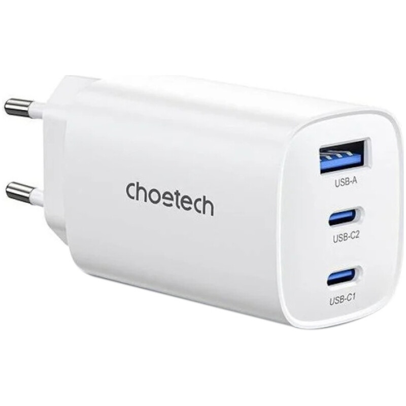 Сетевое зарядное устройство Choetech GaN PD65W 3Ports White (PD9006)