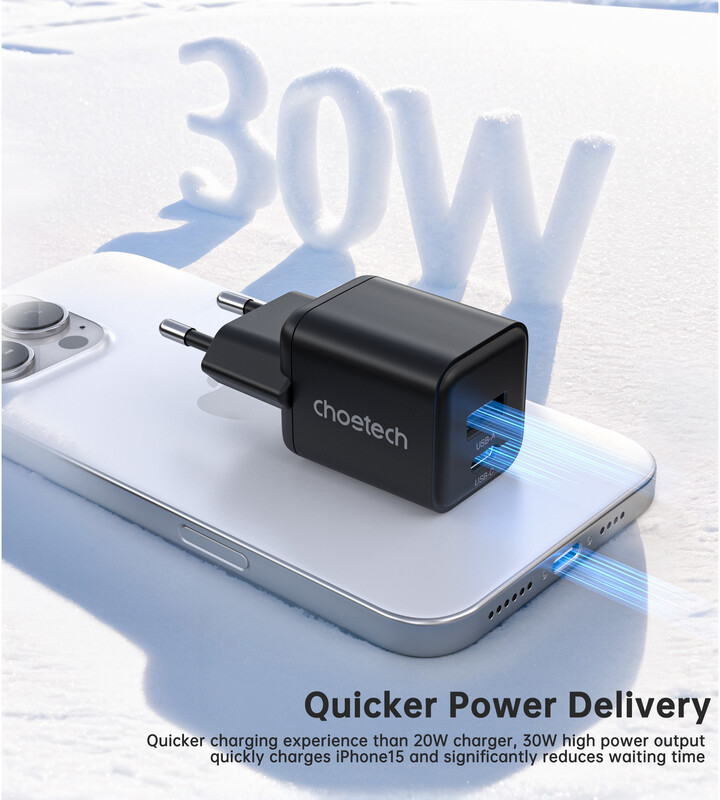 Сетевое зарядное устройство Choetech (USB-C+USB-A) Black (PD5012-EU-BK)