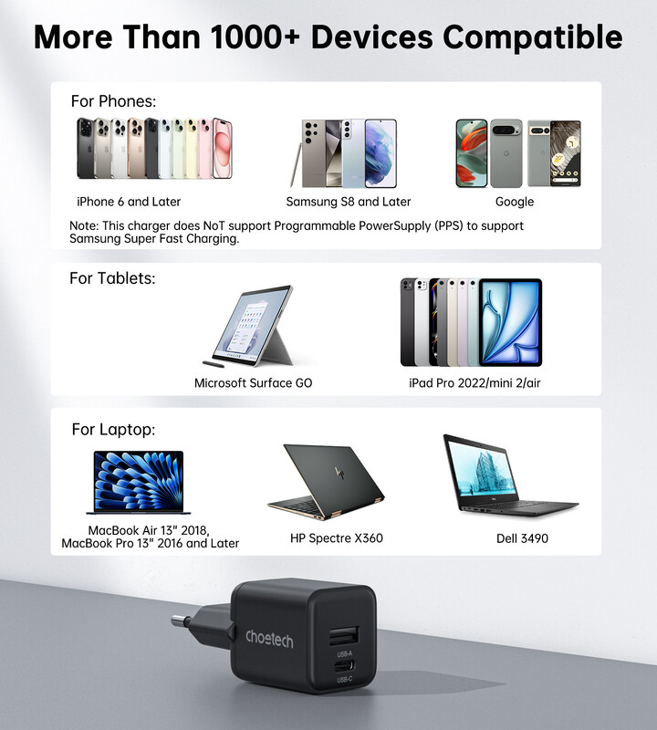 Сетевое зарядное устройство Choetech (USB-C+USB-A) Black (PD5012-EU-BK)