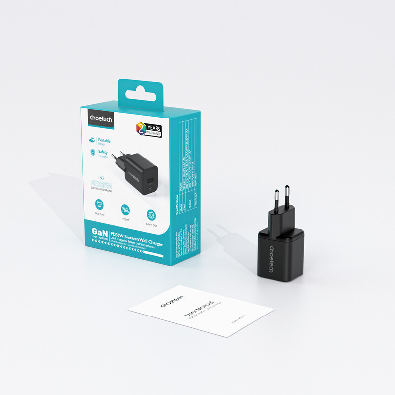 Сетевое зарядное устройство Choetech (USB-C+USB-A) Black (PD5012-EU-BK)