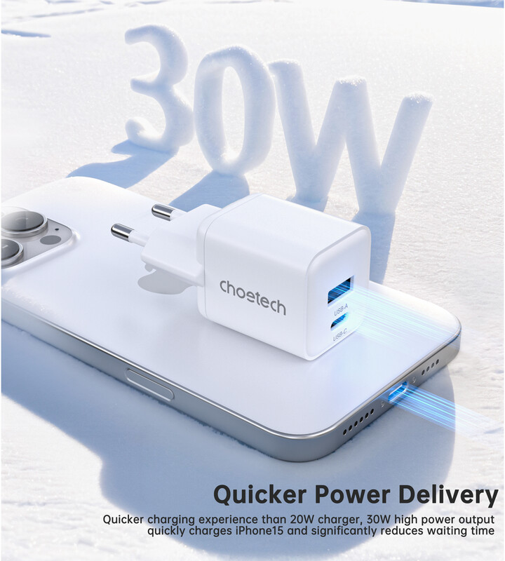 Сетевое зарядное устройство Choetech (USB-C+USB-A) White (PD5012-EU-WH)