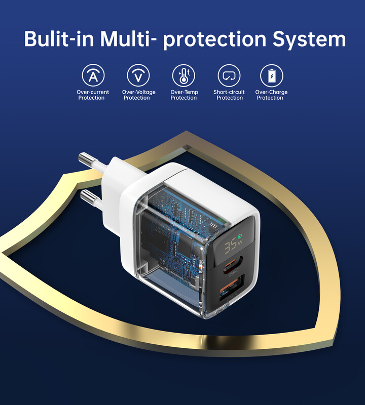 Сетевое зарядное устройство Choetech (USB-C+USB-A) White (PD6052-EU-WH)