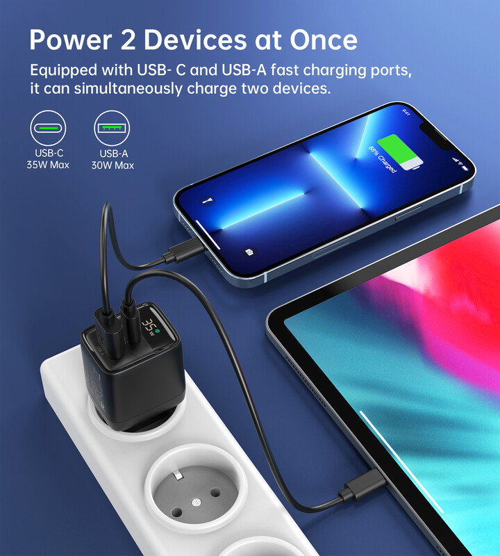 Сетевое зарядное устройство Choetech (USB-C+USB-A) Black (PD6052-EU-BK)