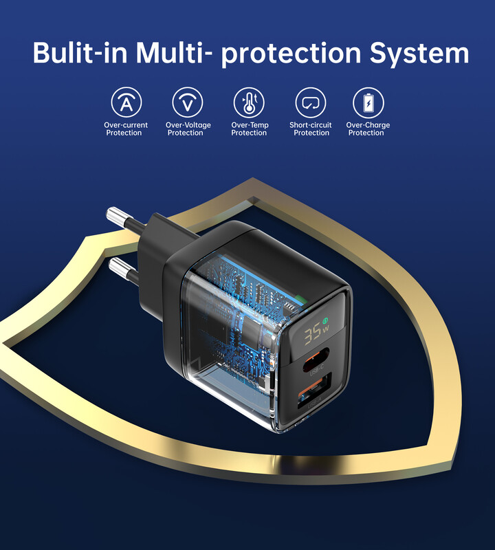 Сетевое зарядное устройство Choetech (USB-C+USB-A) Black (PD6052-EU-BK)