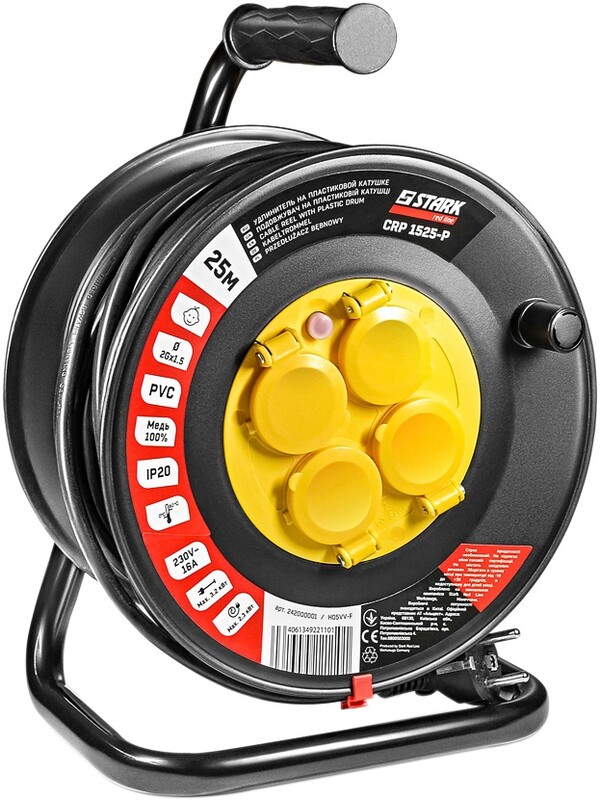 Удлинитель на катушке Stark CRP 1525-P (242000001) 4 розетки, 25 м, черный