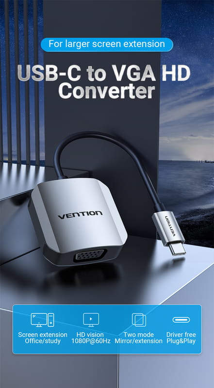 Переходник Vention VGA - USB Type-C (F/M), 0.15 м (TDFHB)