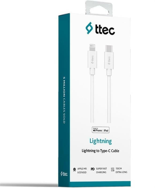 Кабель Ttec USB Type-C - Lightning (M/M), 1.5 м, White (2DKM04B)