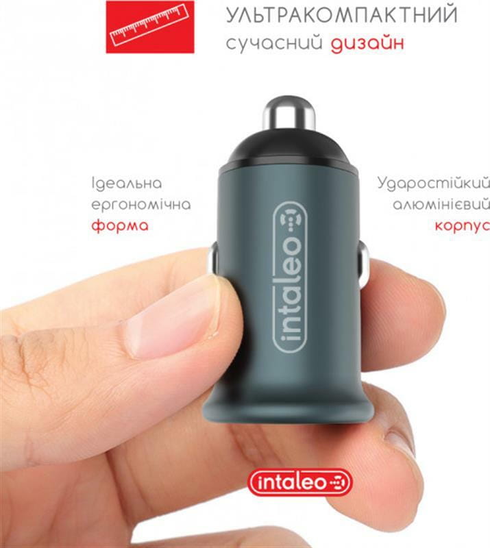 Автомобильное зарядное устройство Intaleo CCGQPD120T (USB, 3A) Grey (1283126509957) + кабель USB Type С
