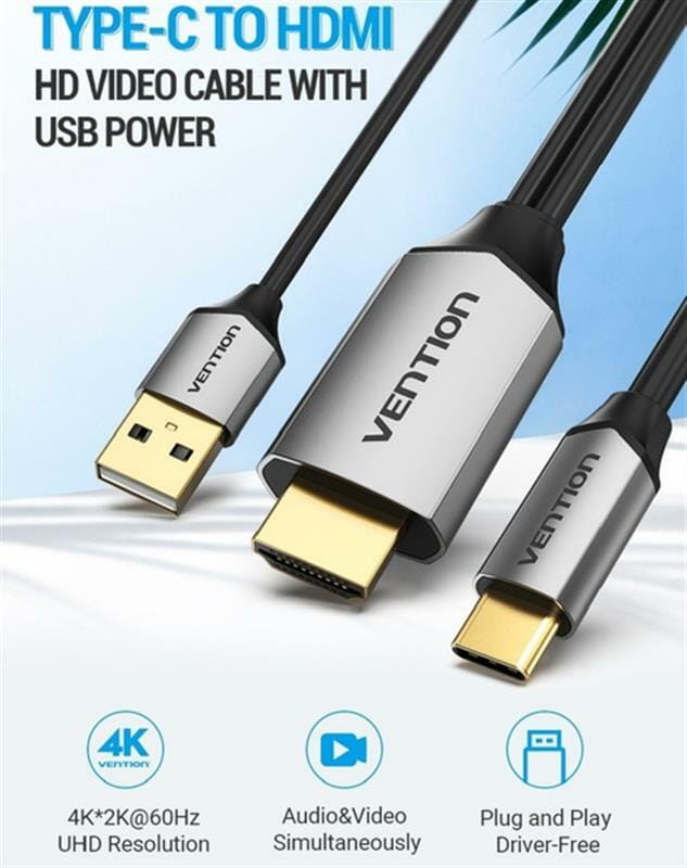 Кабель Vention HDMI - USB+USB-C, 1.5 m, Black (CGTBG)