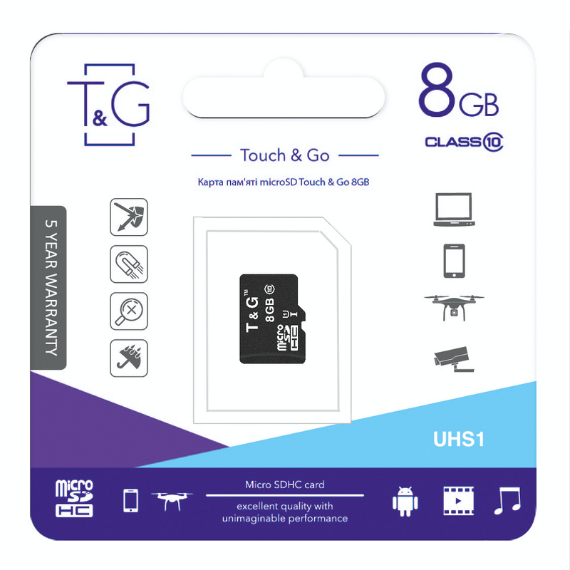 Карта пам`ятi MicroSDHC 8GB UHS-I Class 10 T&G (TG-8GBSD10U1-00)