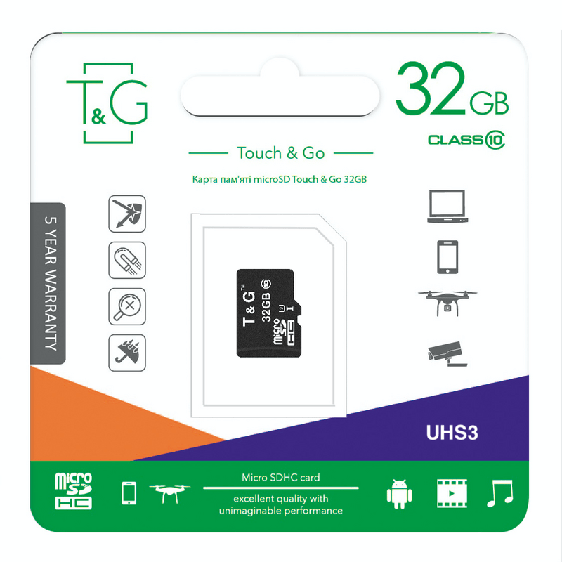 Карта пам`ятi MicroSDHC 32GB UHS-I U3 Class 10 T&G (TG-32GBSD10U3-00)