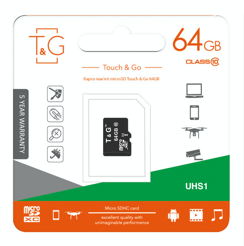 Карта памяти MicroSDXC  64GB UHS-I Class 10 T&G (TG-64GBSDCL10-00)
