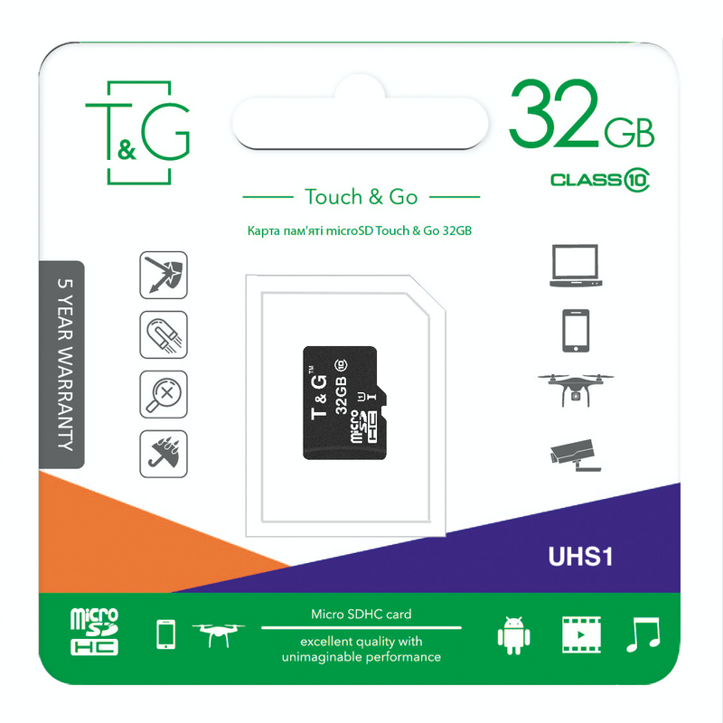 Карта памяти MicroSDHC  32GB UHS-I Class 10 T&G (TG-32GBSD10U1-00)