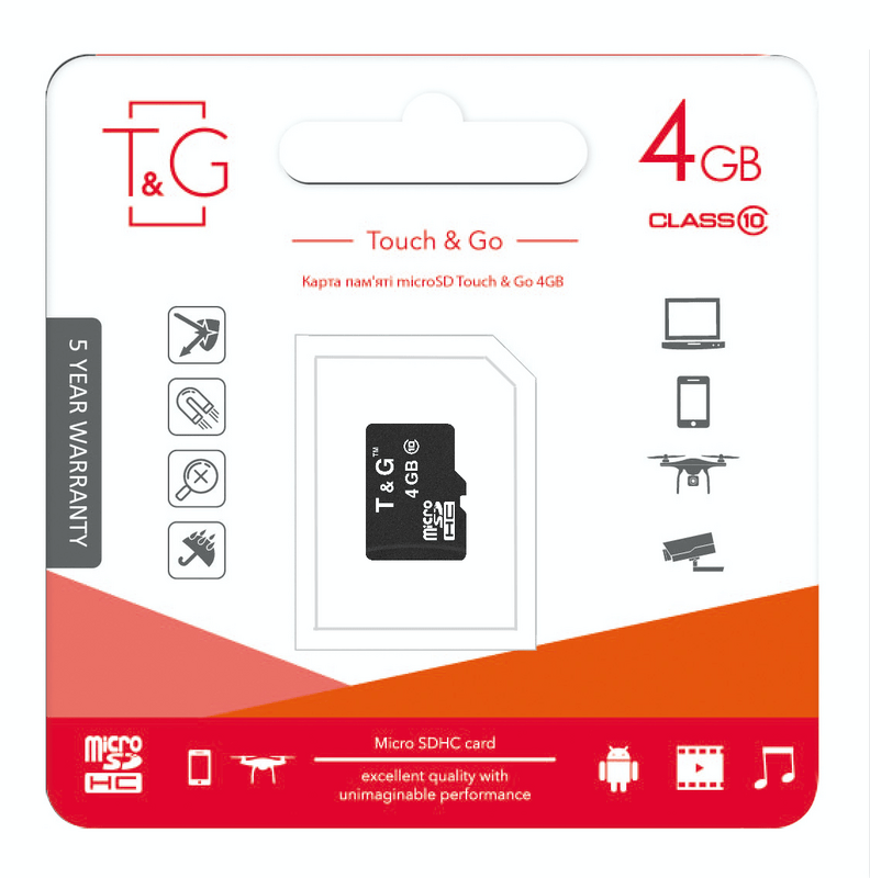 Карта памяти MicroSDHC 4GB Class 10 T&G (TG-4GBSDCL10-00)