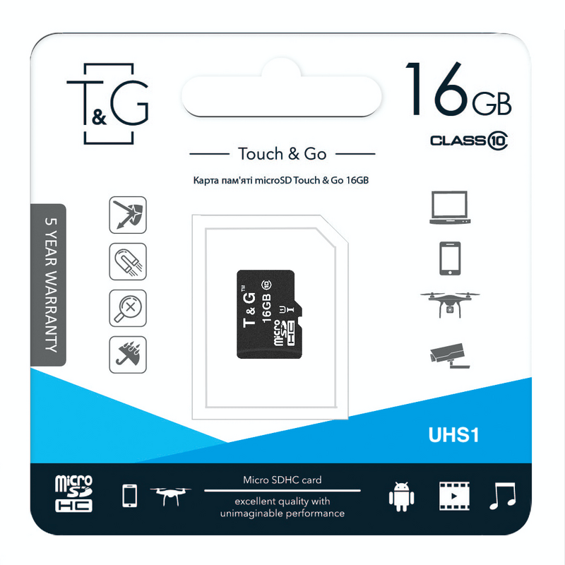 Карта памяти MicroSDHC  16GB UHS-I Class 10 T&G (TG-16GBSD10U1-00)