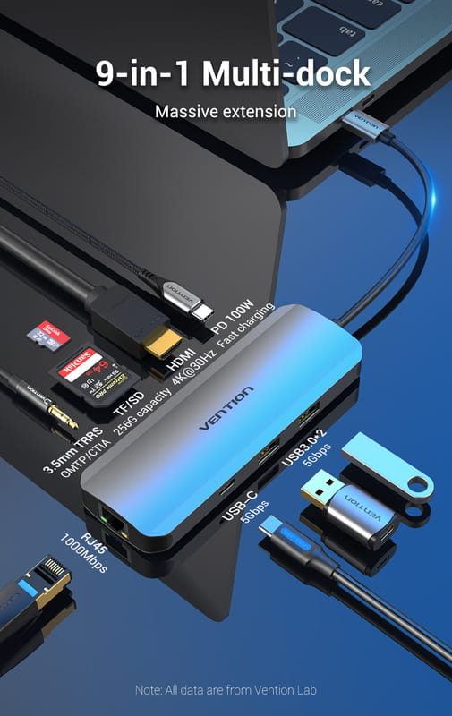 Док-станція Type-C Vention 9-в-1 (TOMHB)