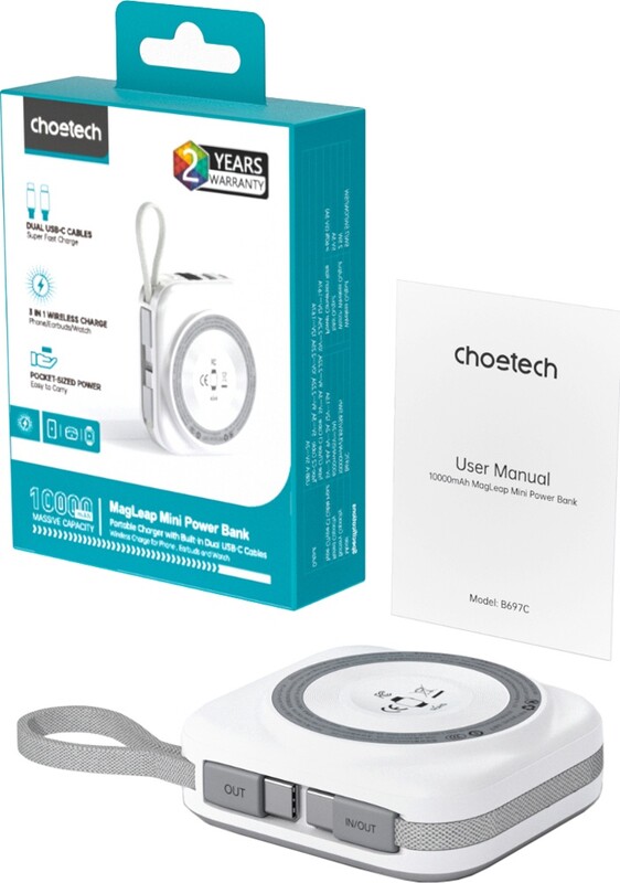 Универсальная мобильная батарея Choetech B697C Magnetic 10000mAh 22.5W White (B697C-WHSL)