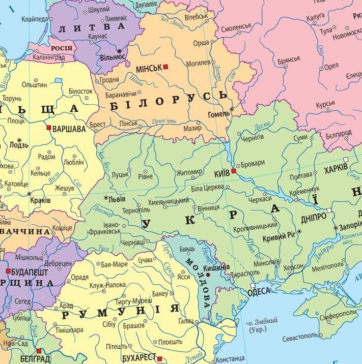 Політична карта Європи, ламінована м-б 1:11 000 000