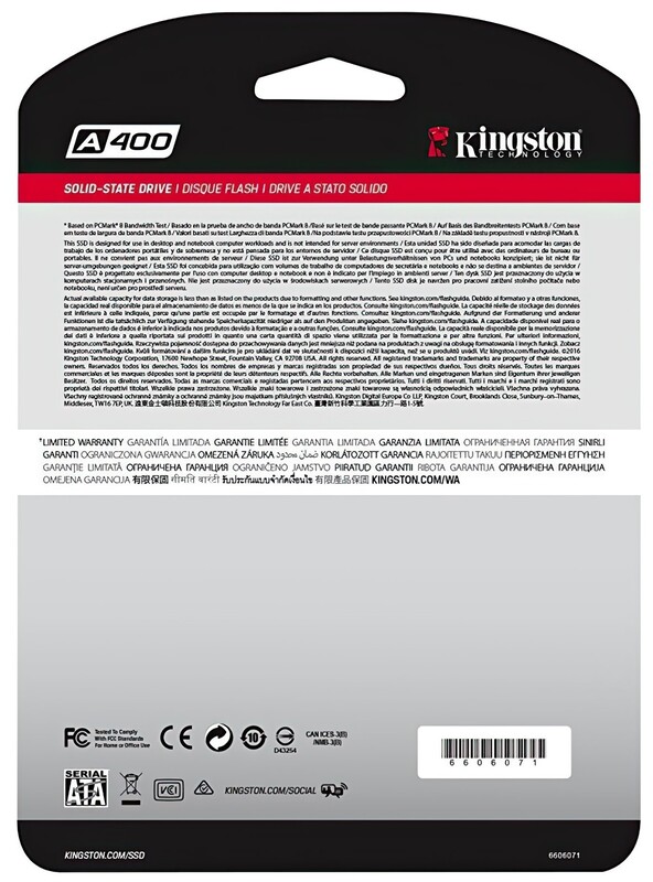 Накопичувач SSD  480GB Kingston SSDNow A400 2.5" SATAIII (SA400S37/480G)