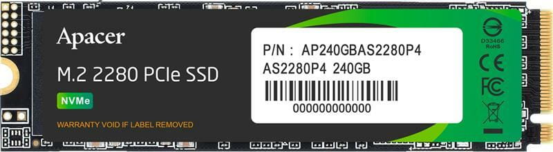Накопичувач SSD  240GB Apacer AS2280P4 M.2 2280 PCIe 3.0 x4 3D TLC (AP240GAS2280P4-1)