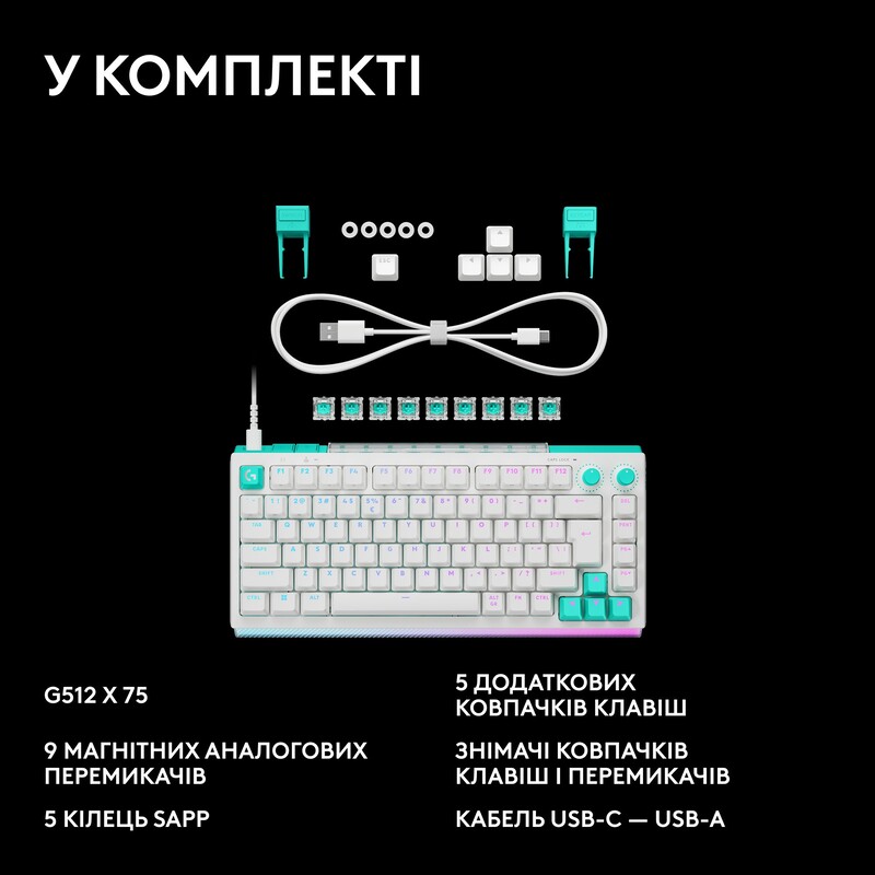 Клавiатура Logitech G512 X 75 White (920-013955)