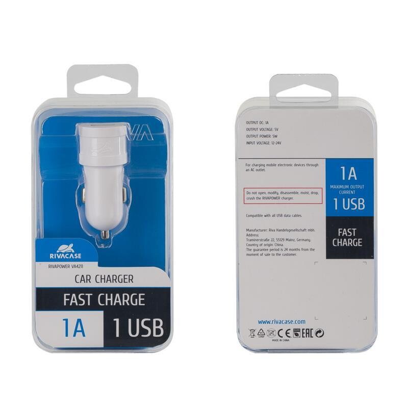 Автомобильное зарядное устройство Rivacase (1USBx1A) VA4211 W00 (White)