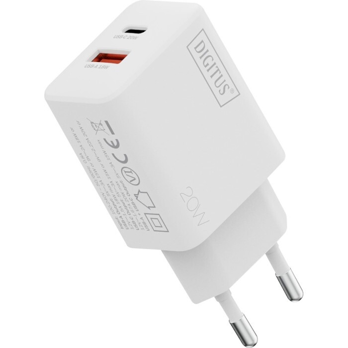 Сетевое зарядное устройство Digitus (1USB-C, 3A, 1USB-A, 3A) 20W White (DA-10300)